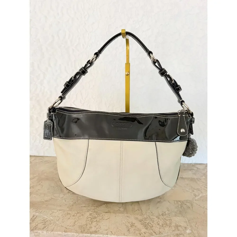 Coach Laura F14886 S Hobo Handbag Black / white Leather shoulder bag Y2K